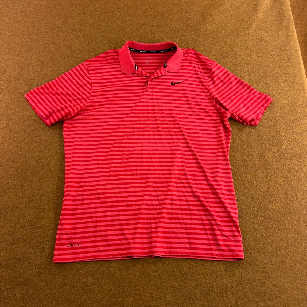 Nike Mens XL Red Striped Dri-FIT Short Sleeve Golf Polo Shirt
